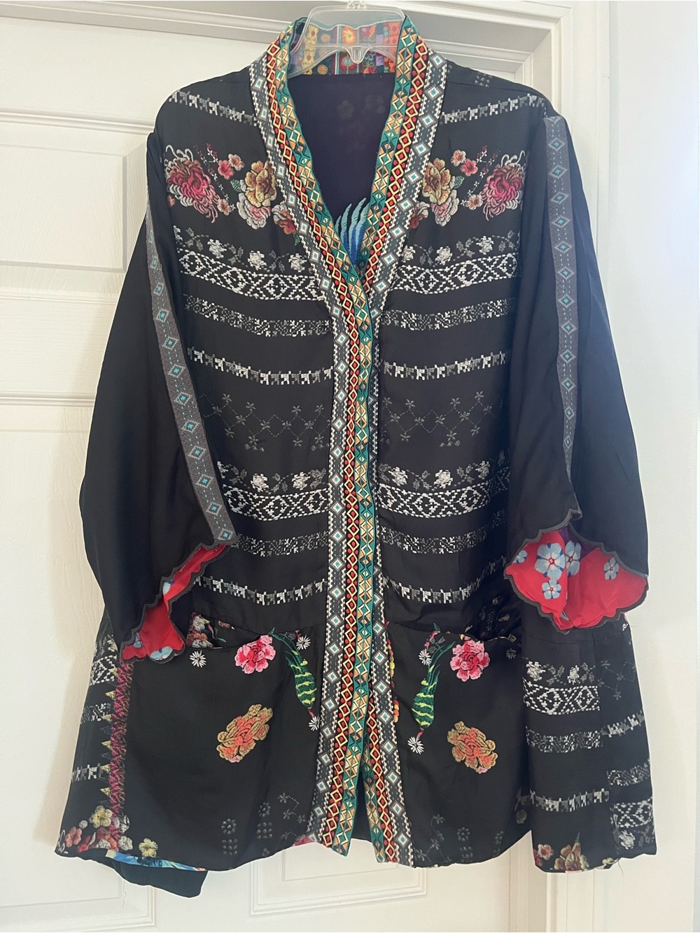 Johnny Was Reversible Kimono. Silk Pattern & Embroidery Different On Each Side